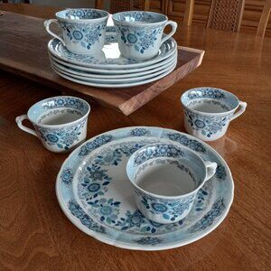 Vintage Pontesa Miranda Snack Lunch Plates and Cups Made in Spain Set of 11